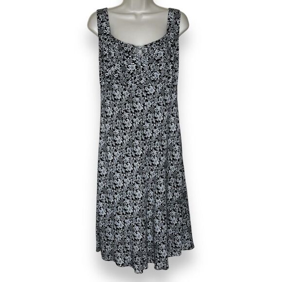 Ann Taylor Loft Black White Floral Keyhole Front Sleeveless Y2K Shift Dress 8 - Picture 1 of 14